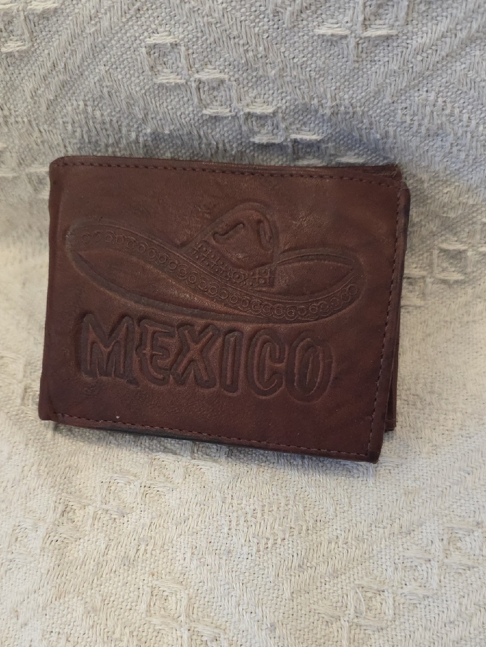 Mexico Embossed Brown Leather Bifold Wallet - Men